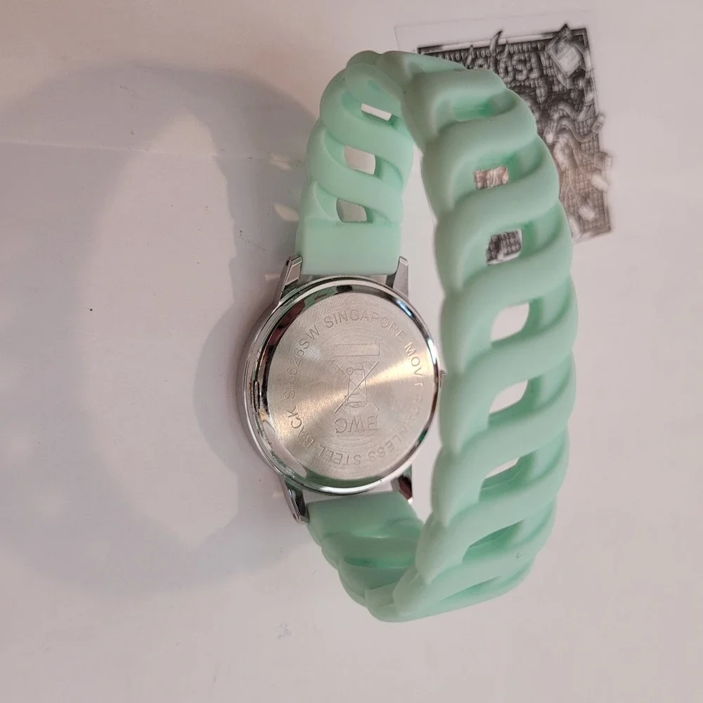 BWC‎ Wrist Watch Womens Mint Green Silicone Strap Oversized Dial Digit Ladies